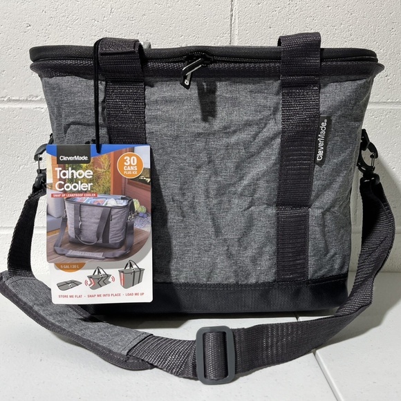 CleverMade Collapsible Insulated Tahoe Cooler 30 Can Bag 5 GAL 20L Gray - Picture 1 of 16